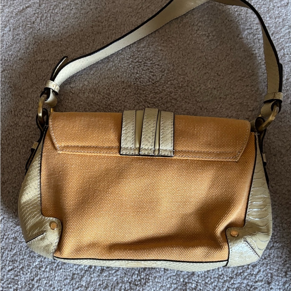 Genuine leather and canvas buttery yellow Shoulder Bag - Picture 2 of 13